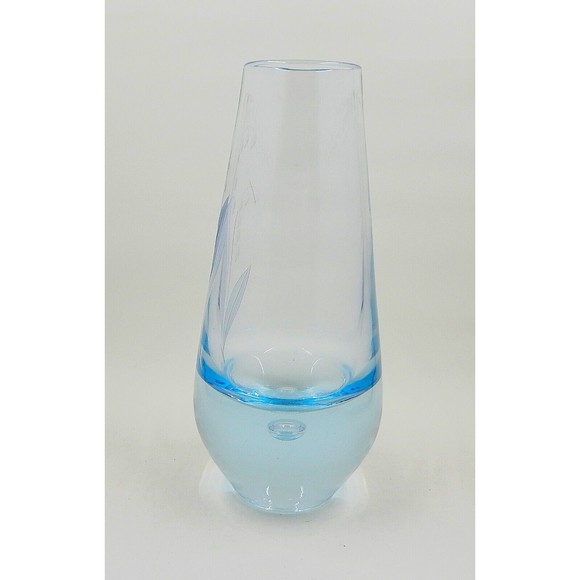 Randsfjord Handblown Glass Etched Bluebell Crystal Vase Controlled Bubble Base - Picture 2 of 12